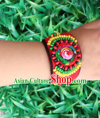 Traditional Chinese Miao Ethnic Minority Palace Jewelry Accessories Wristbands Bracelet, Hmong Handmade Bracelet Bells Chain Bracelet for Women