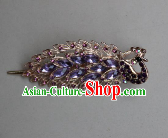 Traditional Chinese Miao Ethnic Minority Palace Hair Jewelry Accessories, Hmong Handmade Peacock Hairpins, Miao Ethnic Jewelry Accessories Hair Claw for Women