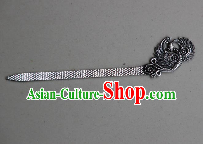 Traditional Chinese Ancient Miao Ethnic Minority Palace Hair Jewelry Accessories, Hmong Handmade Silver Phoenix Hairpins, Miao Ethnic Jewelry Accessories Hair Claw for Women
