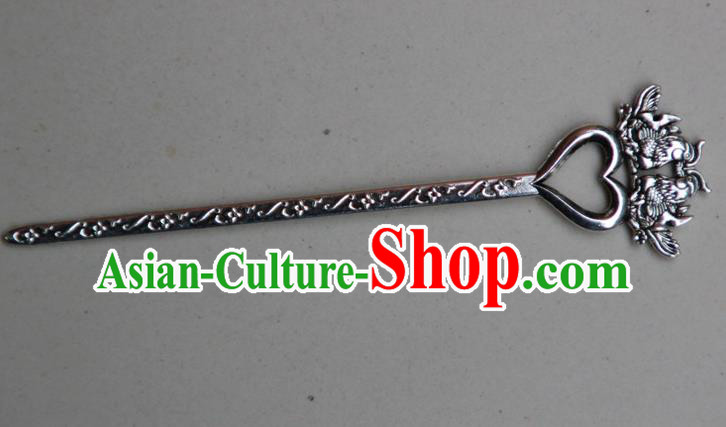 Traditional Chinese Ancient Miao Ethnic Minority Palace Hair Jewelry Accessories, Hmong Handmade Silver Mandarin Duck Hairpins, Miao Ethnic Jewelry Accessories Hair Claw for Women