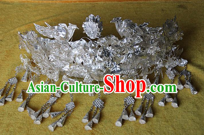 Traditional Chinese Miao Ethnic Minority Headwear Ethnic Miao Silver Peacock Hat