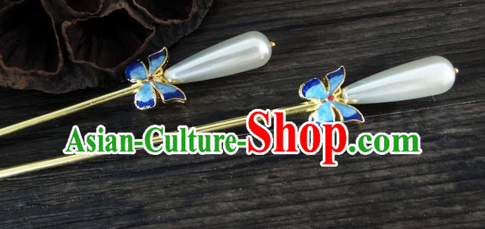 Traditional Handmade Chinese Ancient Classical Hair Accessories Barrettes Hairpin, Blueing Hair Sticks Hair Jewellery, Hair Fascinators Hairpins for Women