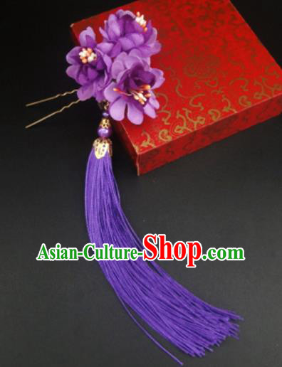 Traditional Handmade Chinese Ancient Classical Hair Accessories Barrettes Hairpin, Flowers Long Tassel Headdress Hair Jewellery, Hanfu Hair Fascinators Hairpins for Women