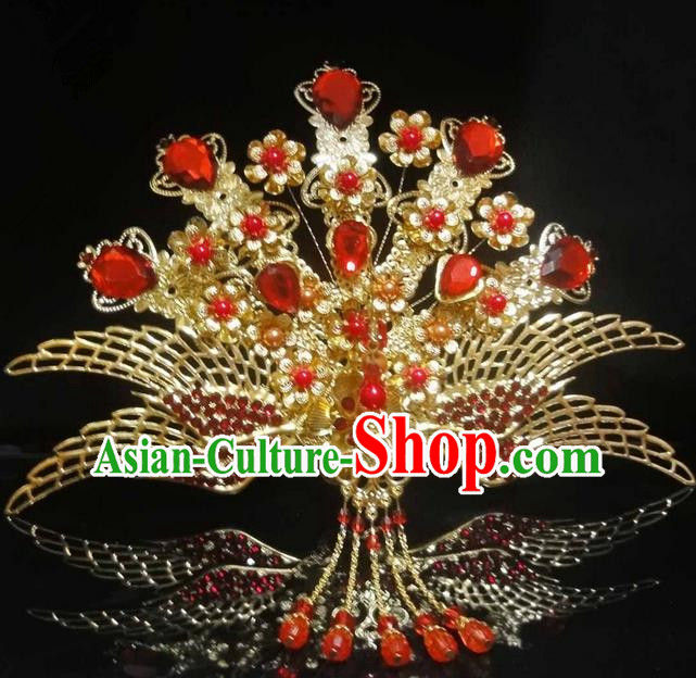 Traditional Handmade Chinese Ancient Classical Hair Accessories Bride Wedding Barrettes Phoenix Coronet, Hair Sticks Hair Jewellery, Hair Fascinators Hairpins for Women