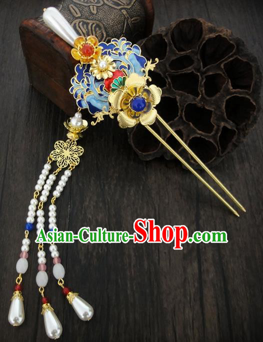 Traditional Handmade Chinese Ancient Classical Hair Accessories Barrettes Hairpin, Blueing Hair Sticks Hair Jewellery, Hair Fascinators Hairpins for Women