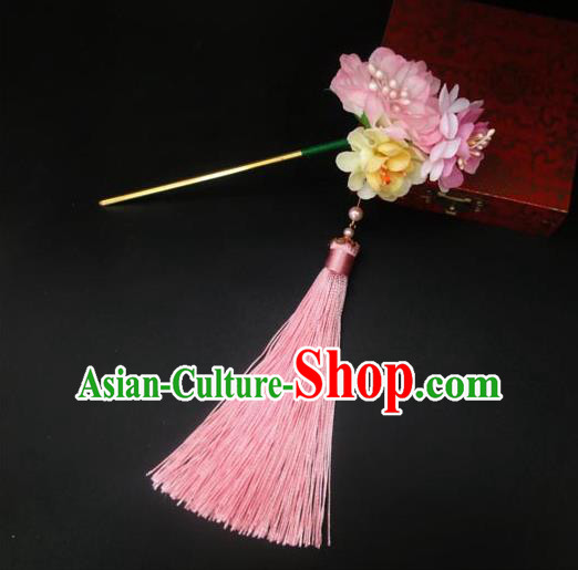 Traditional Handmade Chinese Ancient Classical Hair Accessories Barrettes Hairpin, Flowers Long Tassel Headdress Hair Jewellery, Hanfu Hair Fascinators Hairpins for Women