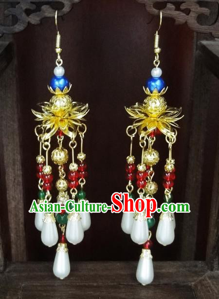 Traditional Handmade Chinese Ancient Classical Lotus Pearl Earrings for Women