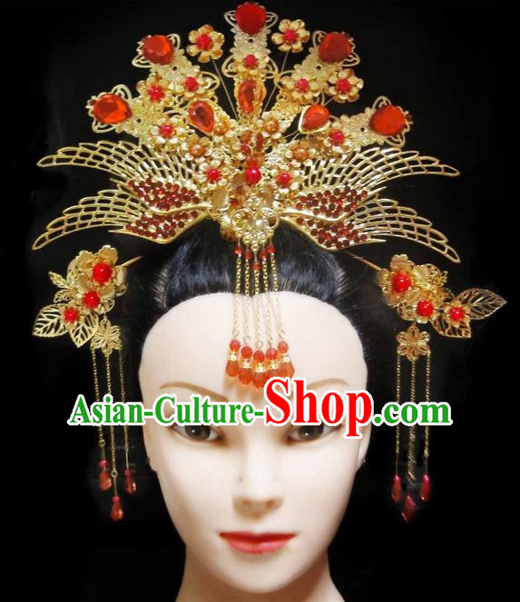 Traditional Handmade Chinese Ancient Classical Hair Accessories Barrettes Hairpin, Imperial Emperess Phoenix Coronet Hair Jewellery, Hair Fascinators Hairpins for Women