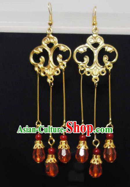 Traditional Handmade Chinese Ancient Classical Imperial Emperess Wedding Tassel Earrings for Women