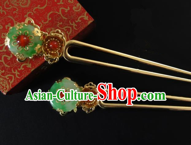 Traditional Handmade Chinese Ancient Classical Hair Accessories Barrettes Agate Jade Hairpin, Hair Sticks Pearl Hair Jewellery, Hair Fascinators Hairpins for Women