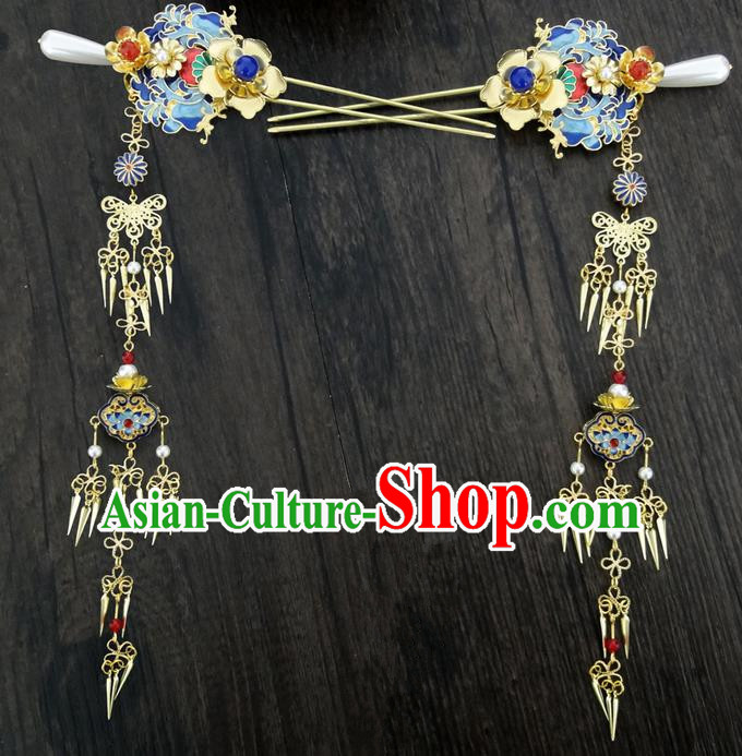 Traditional Handmade Chinese Ancient Classical Hair Accessories Barrettes Hairpin, Blueing Hair Sticks Hair Jewellery, Hair Fascinators Hairpins for Women