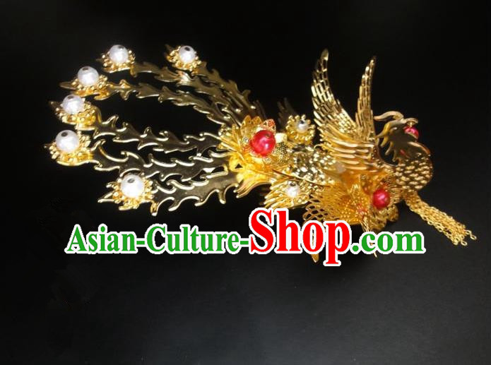 Traditional Handmade Chinese Ancient Classical Hair Accessories Bride Wedding Barrettes Phoenix Coronet, Hair Sticks Hair Jewellery, Hair Fascinators Hairpins for Women