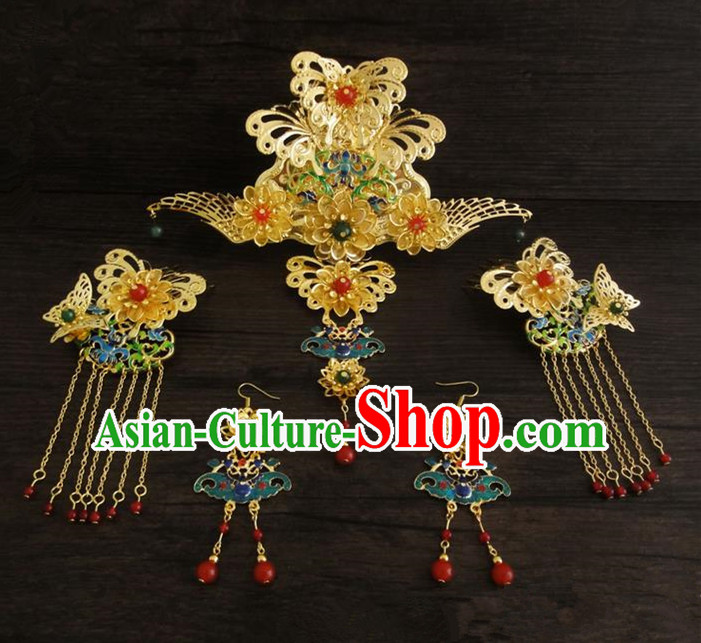 Traditional Handmade Chinese Ancient Classical Hair Accessories Barrettes Hairpin, Blueing Hair Sticks Hair Jewellery, Hair Fascinators Hairpins Complete Set for Women