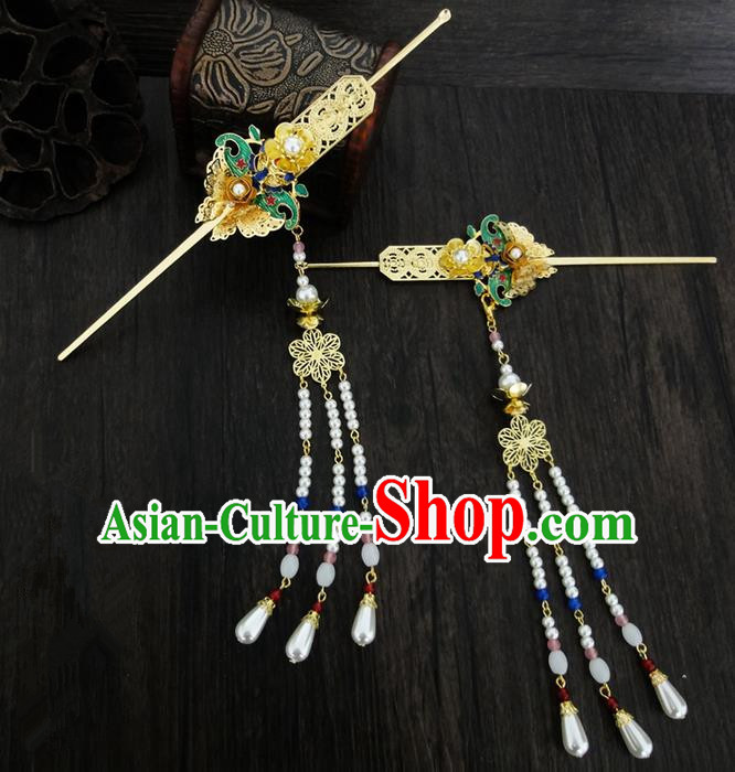 Traditional Handmade Chinese Ancient Classical Hair Accessories Barrettes Hairpin, Blueing Hair Sticks Hair Jewellery, Hair Fascinators Hairpins for Women