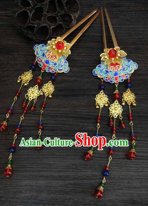 Traditional Handmade Chinese Ancient Classical Hair Accessories Barrettes Hairpin, Blueing Hair Sticks Hair Jewellery, Hair Fascinators Hairpins for Women