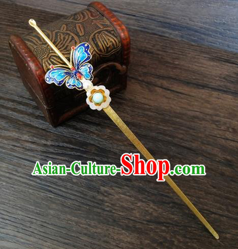 Traditional Handmade Chinese Ancient Classical Hair Accessories Barrettes Hairpin, Blueing Butterfly Hair Sticks Hair Jewellery, Hair Fascinators Hairpins for Women