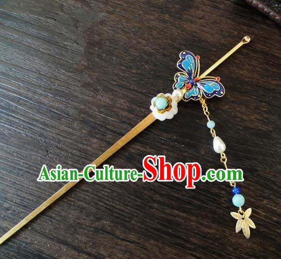 Traditional Handmade Chinese Ancient Classical Hair Accessories Barrettes Hairpin, Blueing Butterfly Hair Sticks Hair Jewellery, Hair Fascinators Hairpins for Women