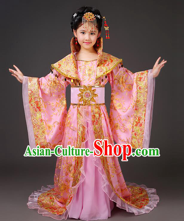 Traditional Ancient Chinese Imperial Emperess Costume, Chinese Wedding Dress, Cosplay Chinese Peri Imperial Princess Tailing Clothing Hanfu for Kids