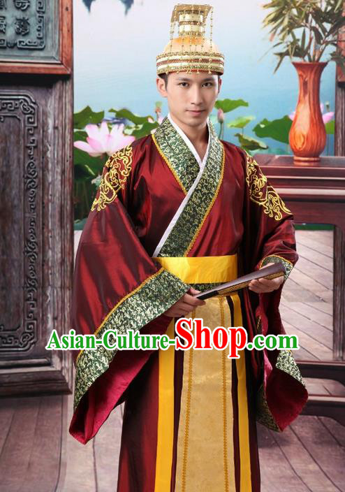 Traditional Ancient Chinese Imperial Emperor Costume, Chinese Han Dynasty Male Wedding Dress, Cosplay Chinese Imperial King Clothing Hanfu for Men