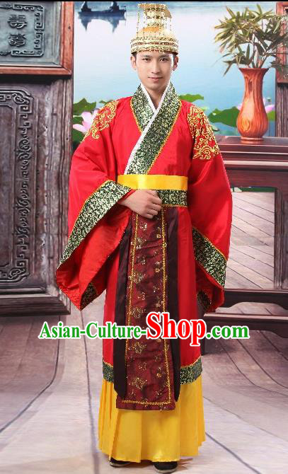 Traditional Ancient Chinese Imperial Emperor Costume, Chinese Han Dynasty Male Wedding Dress, Cosplay Chinese Imperial King Clothing Hanfu for Men