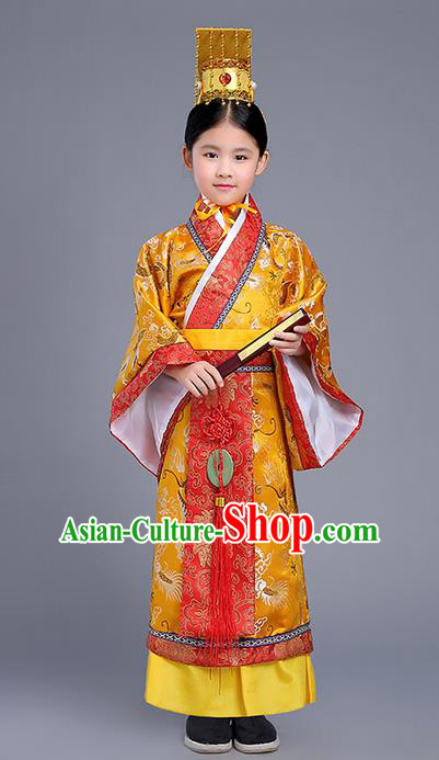 Traditional Ancient Chinese Imperial Emperor Costume, Chinese Han Dynasty Wedding Dress, Cosplay Chinese Imperial King Clothing Hanfu for Kid