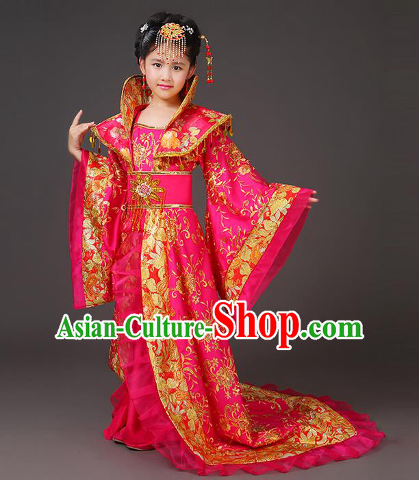 Traditional Ancient Chinese Imperial Emperess Costume, Chinese Wedding Dress, Cosplay Chinese Peri Imperial Princess Tailing Clothing Hanfu for Kids