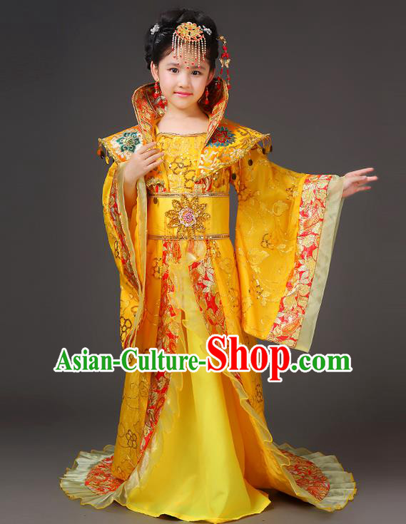 Traditional Ancient Chinese Imperial Emperess Costume, Chinese Wedding Dress, Cosplay Chinese Peri Imperial Princess Tailing Clothing Hanfu for Kids