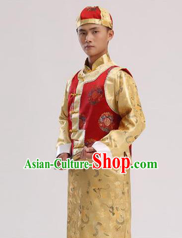 Traditional Ancient Chinese Imperial Emperor Costume, Chinese Qing Dynasty Male Wedding Dress, Cosplay Chinese Imperial Prince Clothing Hanfu for Men