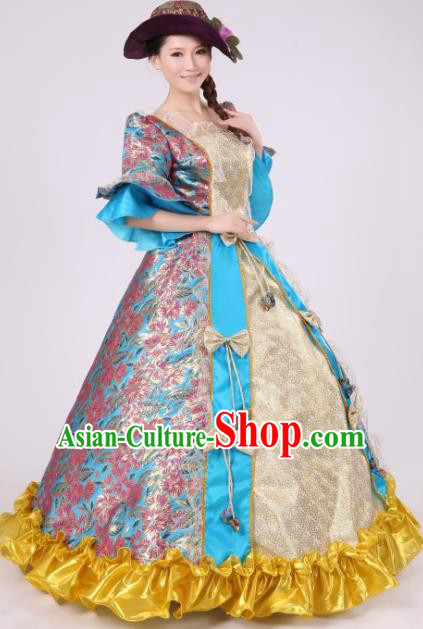 Traditional Ancient European Female Clothing, European Palace Court Juliet Stage Costumes and Hat Complete Set for Women