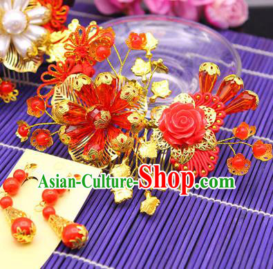 Traditional Handmade Chinese Ancient Classical Hair Accessories Barrettes Hairpin, Bride Wedding Hair Sticks and Earrings, Hair Fascinators Hairpins for Women