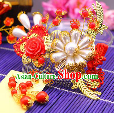 Traditional Handmade Chinese Ancient Classical Hair Accessories Barrettes Hairpin, Bride Wedding Hair Sticks and Earrings, Hair Fascinators Hairpins for Women