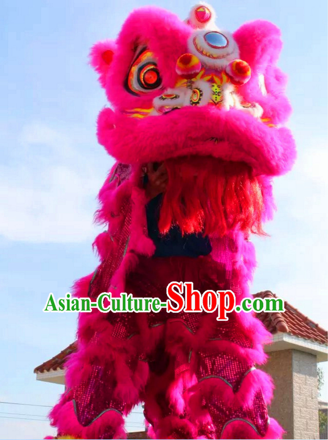 Chinese Folk Arts Natural Wool Lion Dance Costumes Complete Set