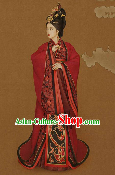 Traditional Ancient Chinese Imperial Emperess Costume Complete Set, Chinese Han Dynasty Emperess Dowager Wedding Dress, Cosplay Chinese Imperial Princess Embroidered Clothing for Women