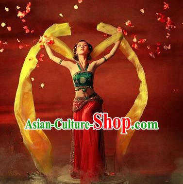 Traditional Ancient Chinese Dunhuang Flying Fairy Costume, Chinese Han Dynasty Dance Ribbon Dress, Cosplay Chinese Peri Imperial Empress Tailing Black Embroidered Clothing for Women