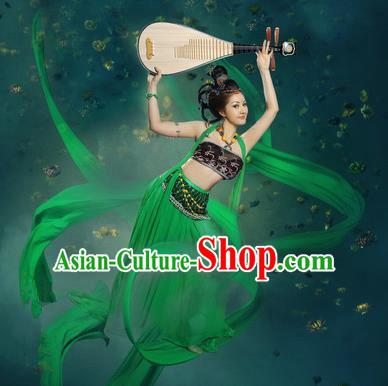 Traditional Ancient Chinese Dunhuang Flying Fairy Costume, Chinese Tang Dynasty Dance Ribbon Dress, Cosplay Chinese Peri Imperial Empress Tailing Black Embroidered Clothing for Women