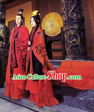 Traditional Ancient Chinese Imperial Emperess and Emperor Costume Complete Set, Chinese Han Dynasty Wedding Dress, Cosplay Chinese Imperial Embroidered Tailing Clothing for Women for Men