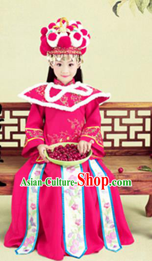 Traditional Ancient Chinese Imperial Princess Costume, Chinese Qing Dynasty Manchu Children Dress, Cosplay Chinese Manchu Minority Imperial Princess Clothing for Kids