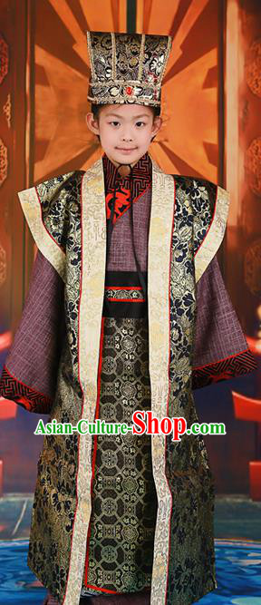 Traditional Ancient Chinese Imperial Minister Costume, Chinese Han Dynasty King Children Dress, Cosplay Chinese Imperial Majesty Embroidered Clothing for Kids