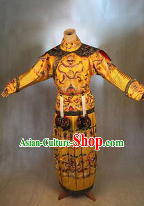 Traditional Ancient Chinese Imperial Emperor Costume, Chinese Qing Dynasty Manchu Dress, Cosplay Chinese Manchu Minority Majesty Embroidered Dragon Clothing for Men