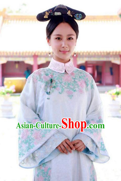 Traditional Ancient Chinese Imperial Princess Costume, Chinese Qing Dynasty Manchu Palace Lady Dress, Cosplay Chinese Manchu Minority Princess Embroidered Clothing for Women