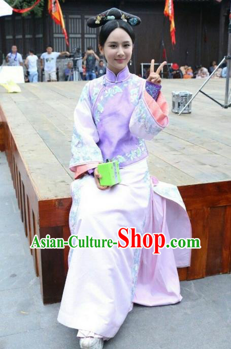 Traditional Ancient Chinese Imperial Princess Costume, Chinese Qing Dynasty Manchu Palace Lady Dress, Cosplay Chinese Manchu Minority Princess Embroidered Clothing for Women