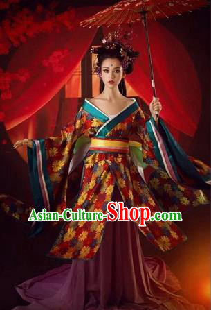 Traditional Ancient Chinese Imperial Emperess Costume, Chinese Tang Dynasty Kimono Dress, Cosplay Lady Yang Chinese Imperial Consort Clothing for Women