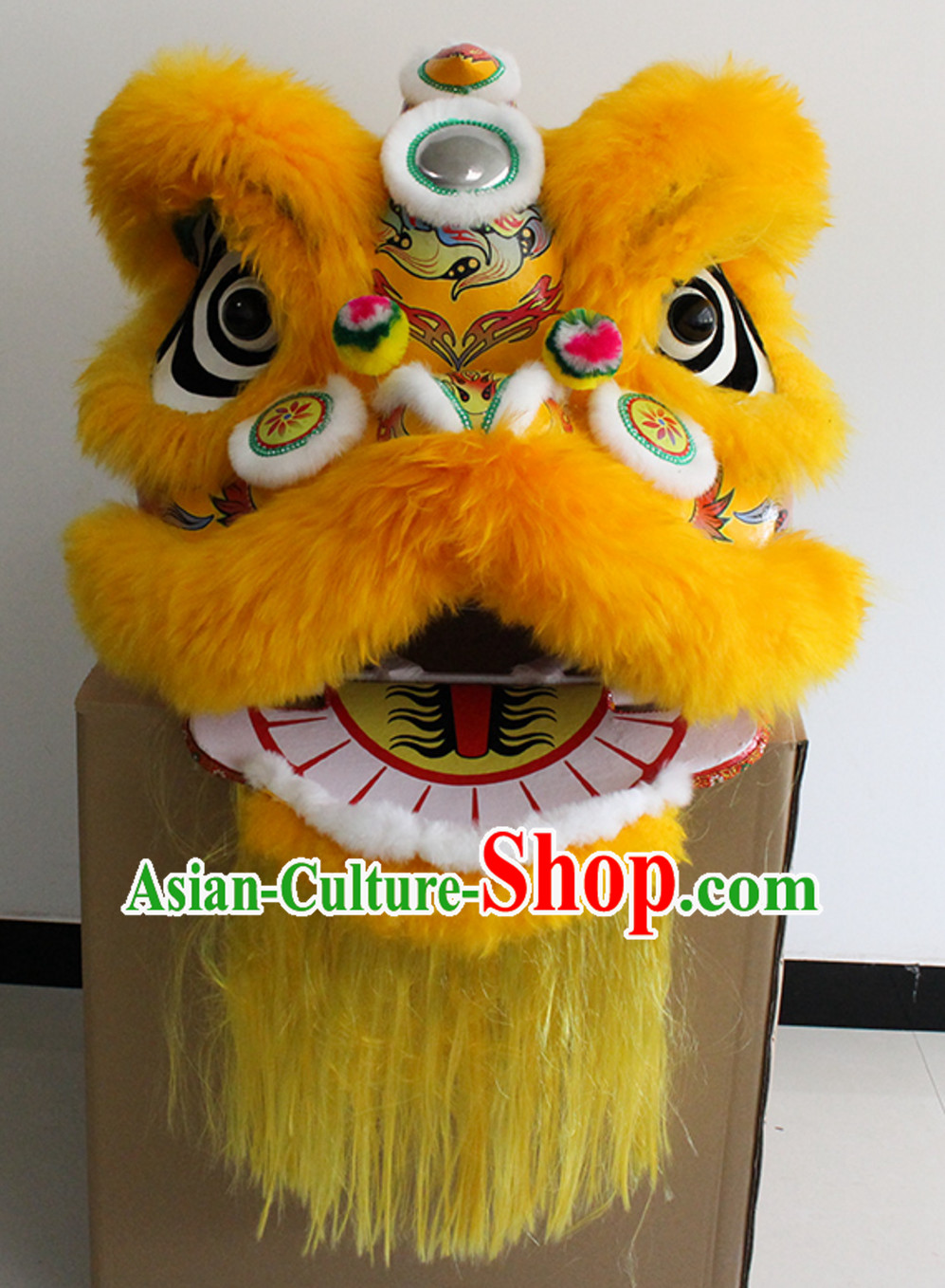 Yellow New 100_ Long Wool Lion Dance Costume Complete Set