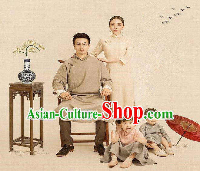 Traditional Ancient Chinese Family Costume Complete Set, Chinese Republic of China Parent-Child Dress, Cosplay Chinese Family Portrait Clothing Hanfu for Women for Men for Children