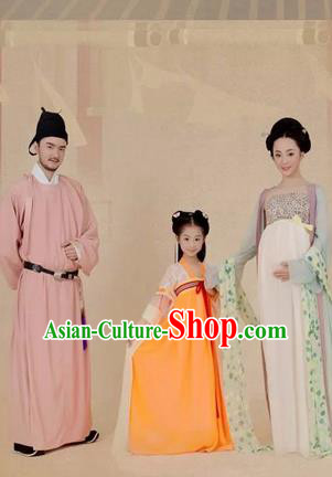 Traditional Ancient Chinese Family Costume Complete Set, Chinese Tang Dynasty Parent-Child Pregnant Woman Dress, Cosplay Chinese Family Portrait Clothing Hanfu for Women for Men for Children