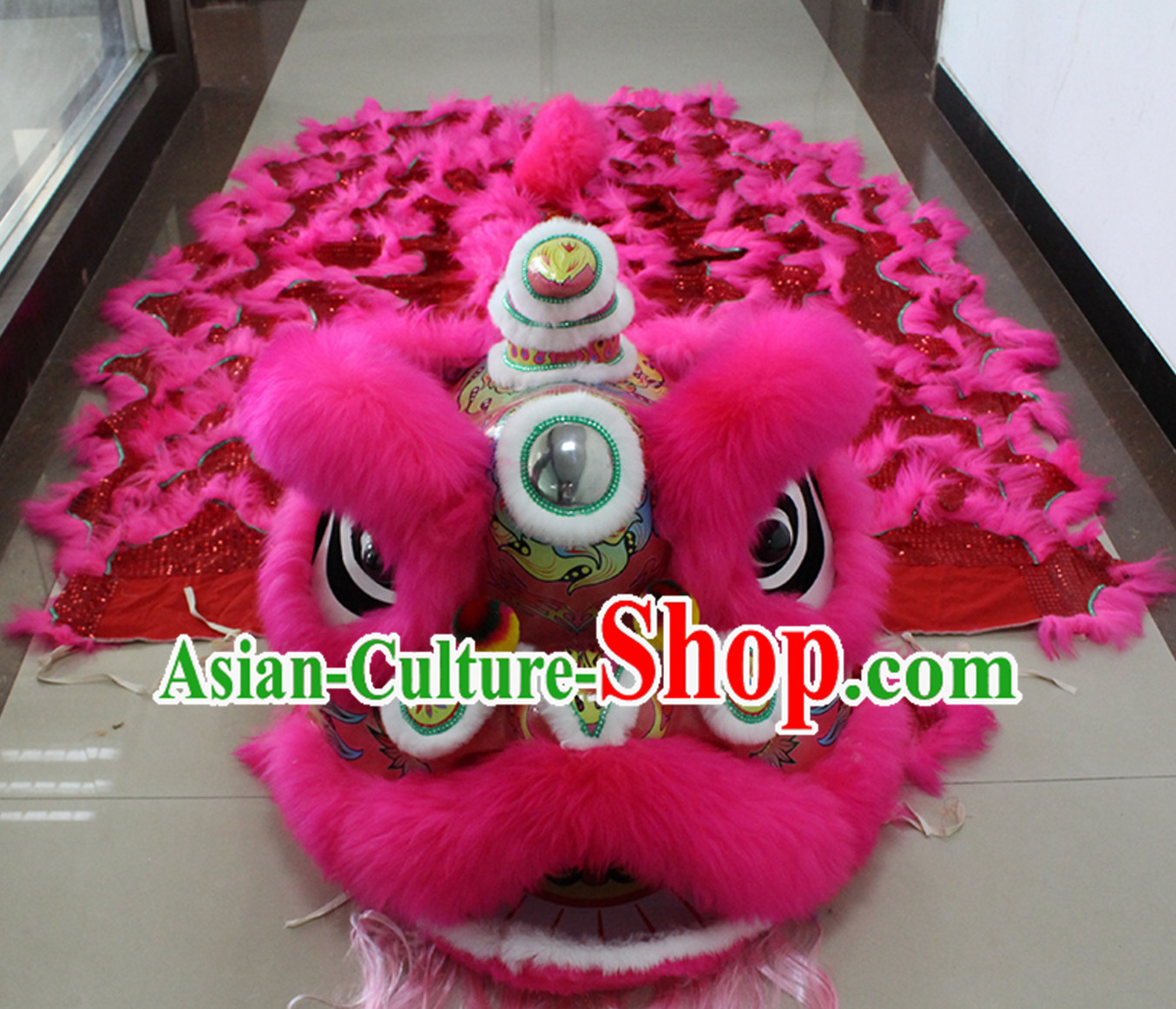 Pink New 100_ Long Wool Lion Dancing Costume Complete Set