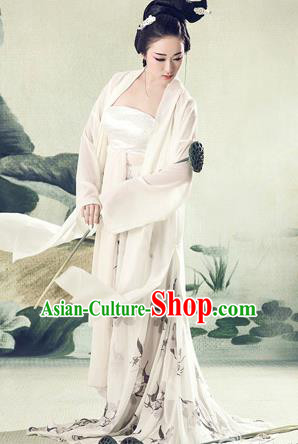 Traditional Ancient Chinese Imperial Emperess Costume, Chinese Tang Dynasty Dance Dress, Chinese Peri Imperial Princess Ink Painting Lotus Hanfu Clothing for Women