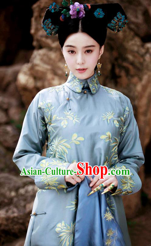 Traditional Ancient Chinese Imperial Emperess Costume, Chinese Qing Dynasty Manchu Palace Lady Dress, Cosplay Chinese Manchu Minority Princess Embroidered Clothing for Women