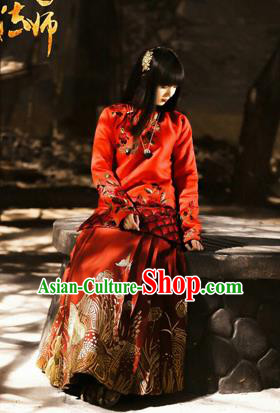 Traditional Ancient Chinese Costume Xiuhe Suit, Chinese Late Qing Dynasty Female Wedding Red Dress, Republic of China Embroidered Clothing for Women