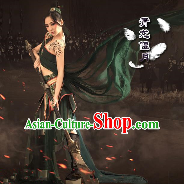 Traditional Ancient Chinese Swordswoman Costume, Chinese Tang Dynasty Fairy Dress, Cosplay Game Character Chinese Knight-Errant Clothing for Women